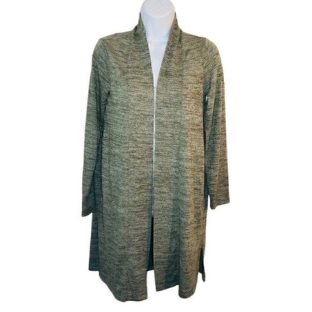 Lands End Marled Long Open T-Shirt Cardigan Green XS Green